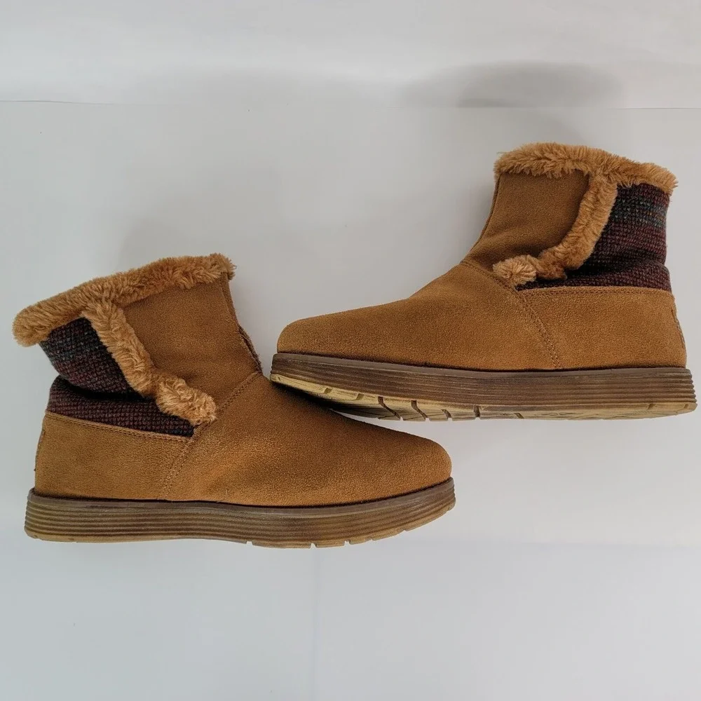Skechers Ankle Boots Womens 9 Tan‎ Suede Faux Fur Lined 48677